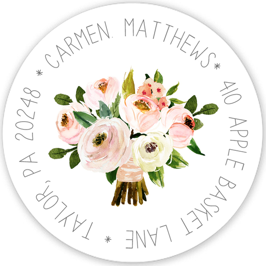 Pink Bouquet Round Address Labels